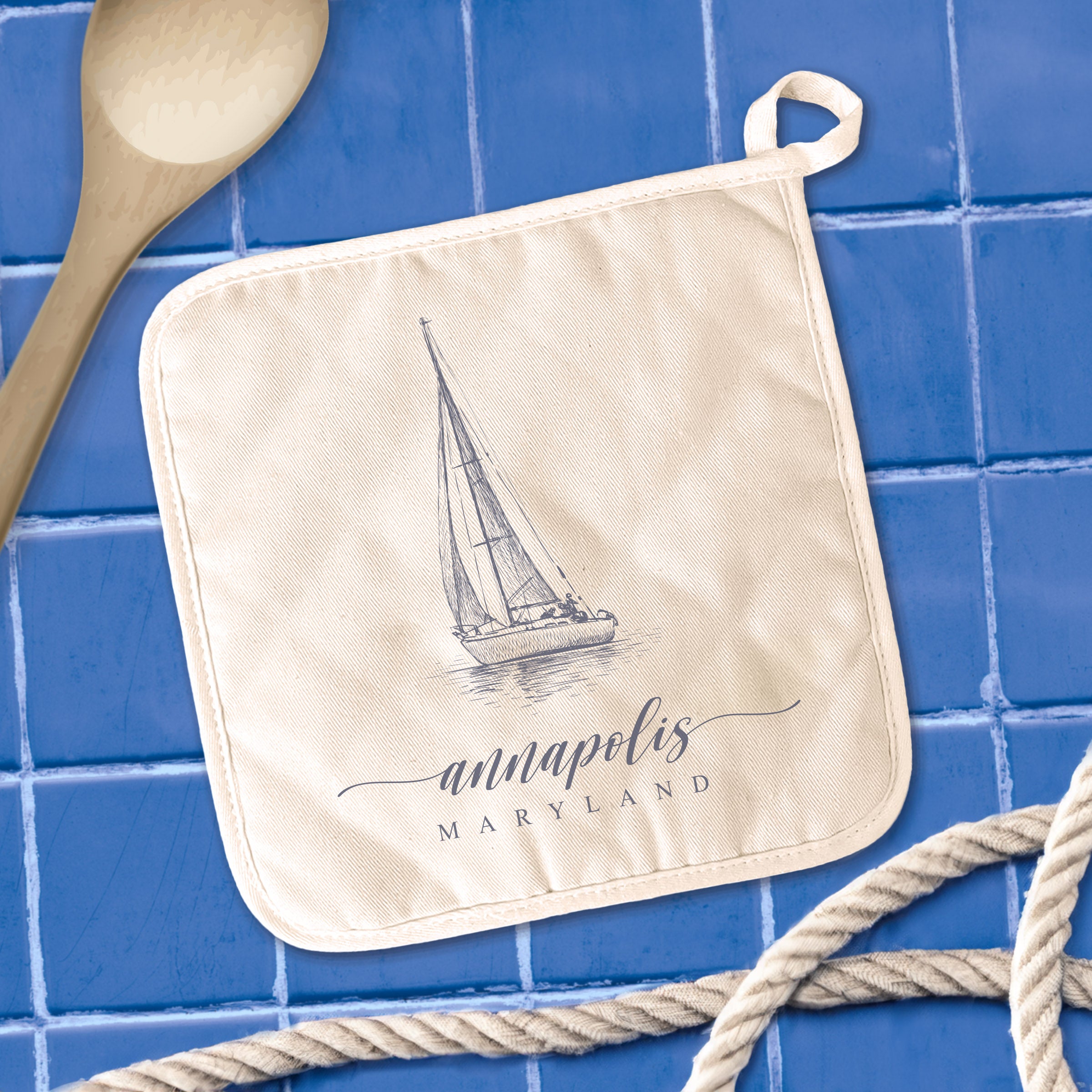 Sailboat w/ City, State - Custom Cotton Pot Holder