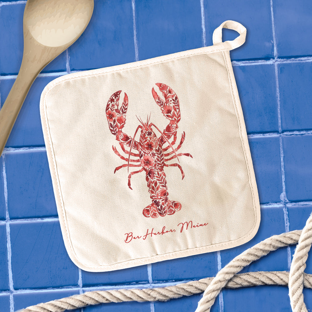 Watercolor Floral Red Lobster - Custom Cotton Pot Holder