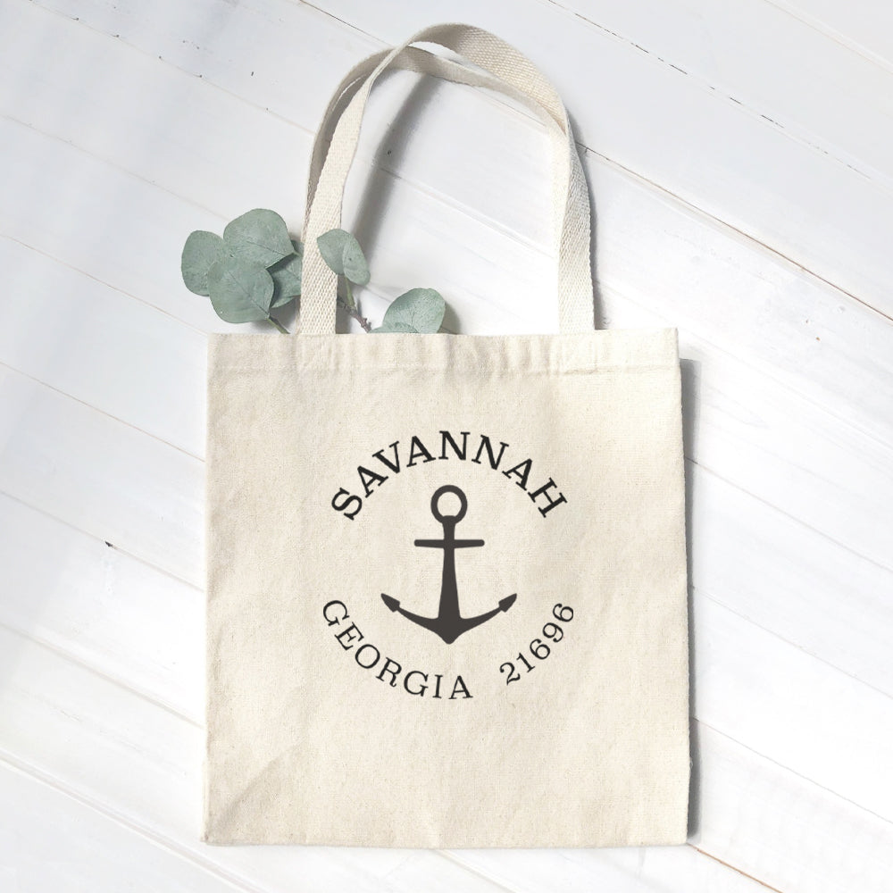 Anchor w/ City and State - Custom Canvas Tote Bag