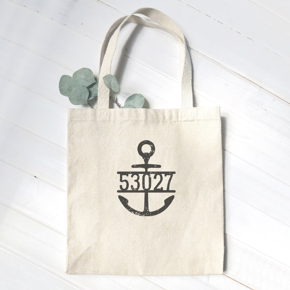 Distressed Anchor w/ Zip Code - Custom Canvas Tote Bag