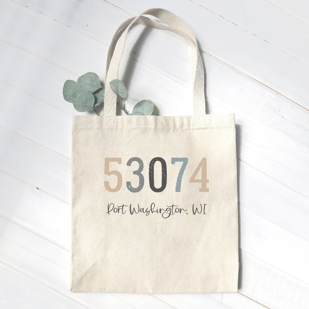 Zip Code w/ City and State - Custom Canvas Tote Bag