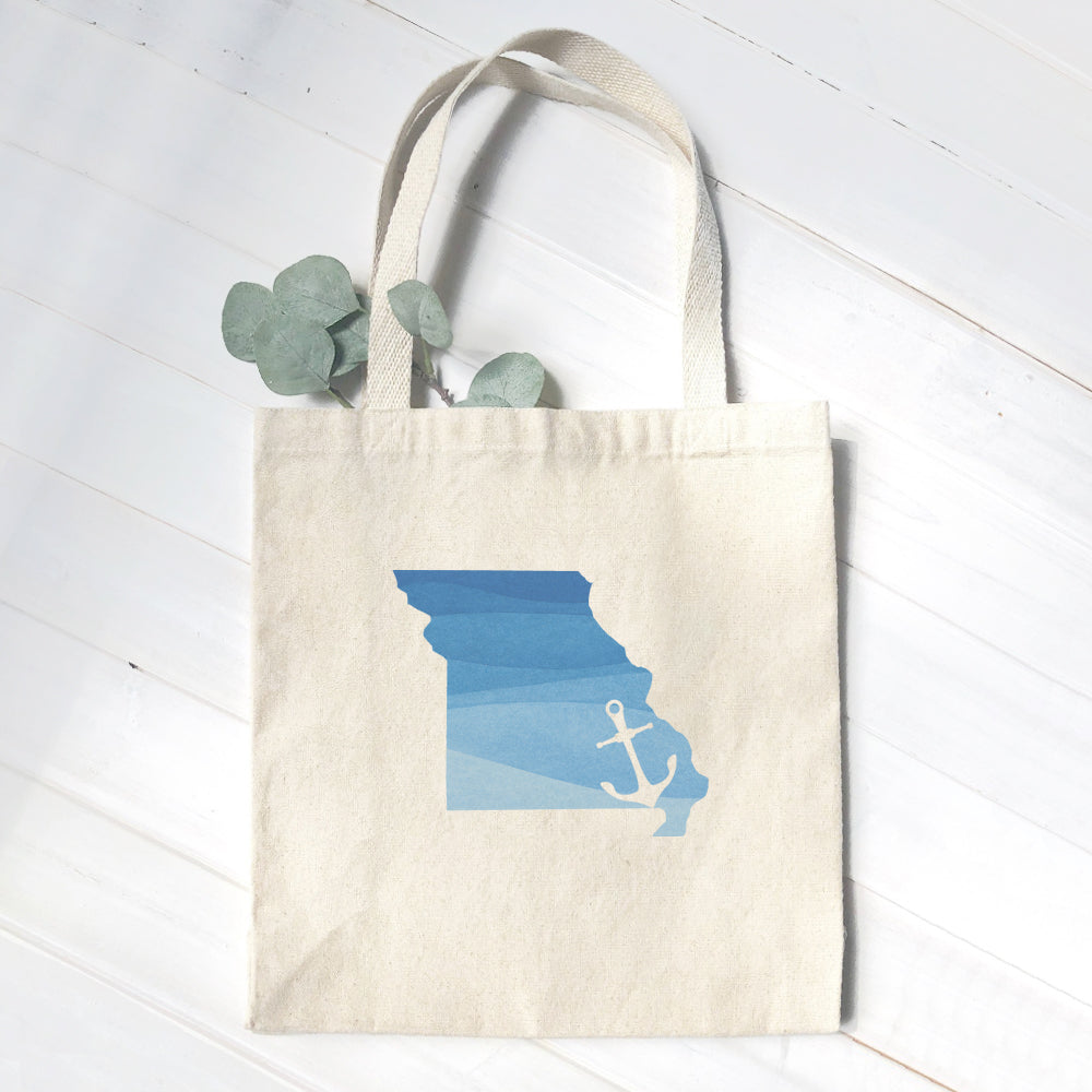 Watercolor State with Anchor - Custom Canvas Tote Bag