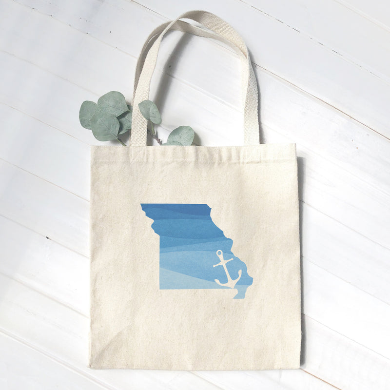 Watercolor State with Anchor - Custom Canvas Tote Bag