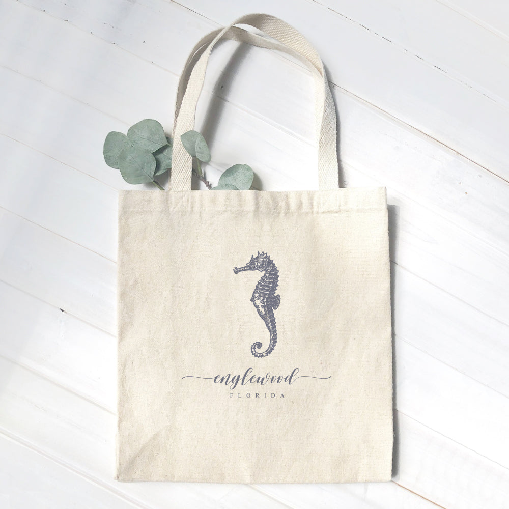 Seahorse w/ City, State - Custom Canvas Tote Bag