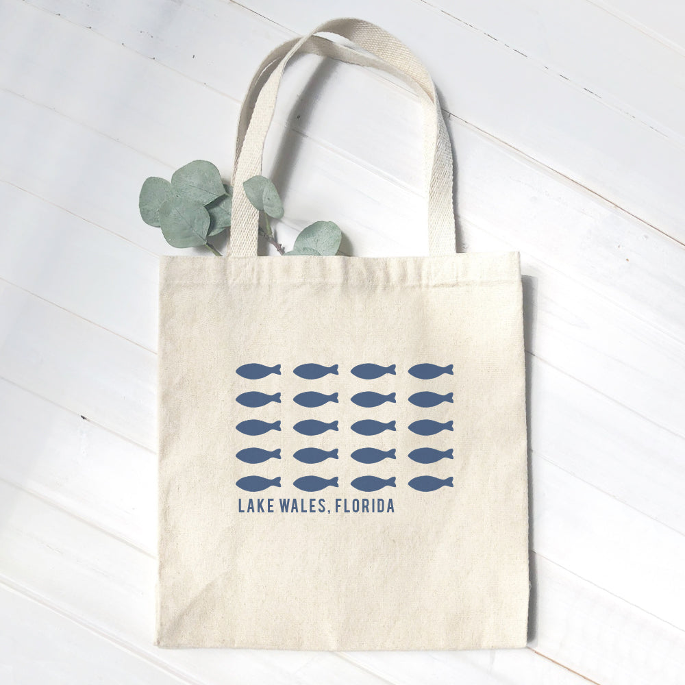 Hand Drawn Fish City State - Custom Canvas Tote Bag