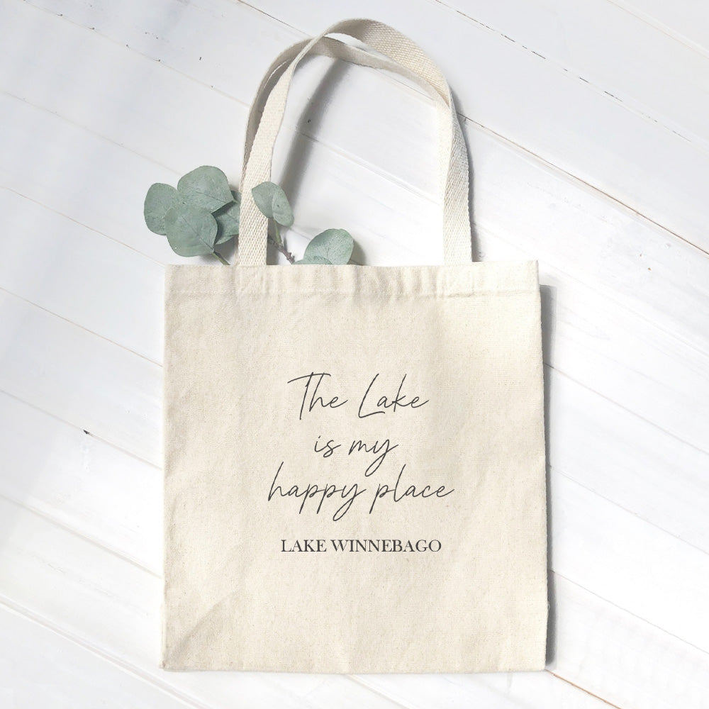 Lake Is My Happy Place - Custom Canvas Tote Bag