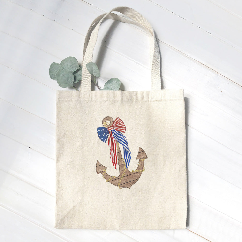 Anchor with Flag Bow - Canvas Tote Bag