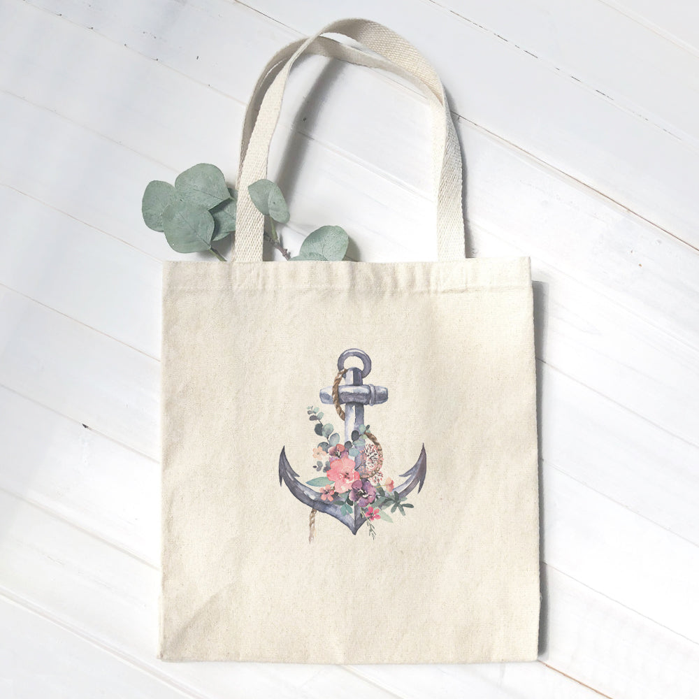 Watercolor Floral Anchor - Canvas Tote Bag