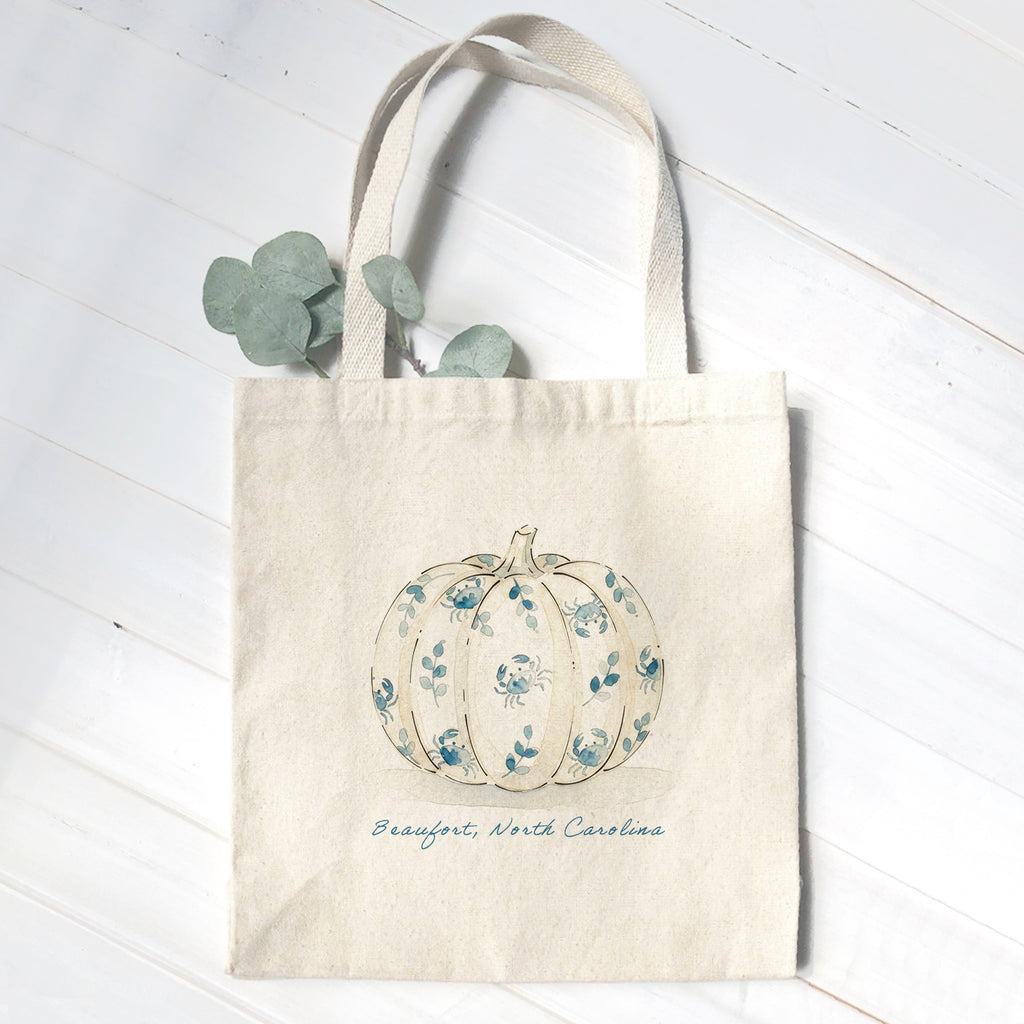 Crab Painted Fall Pumpkin - Custom Canvas Tote Bag