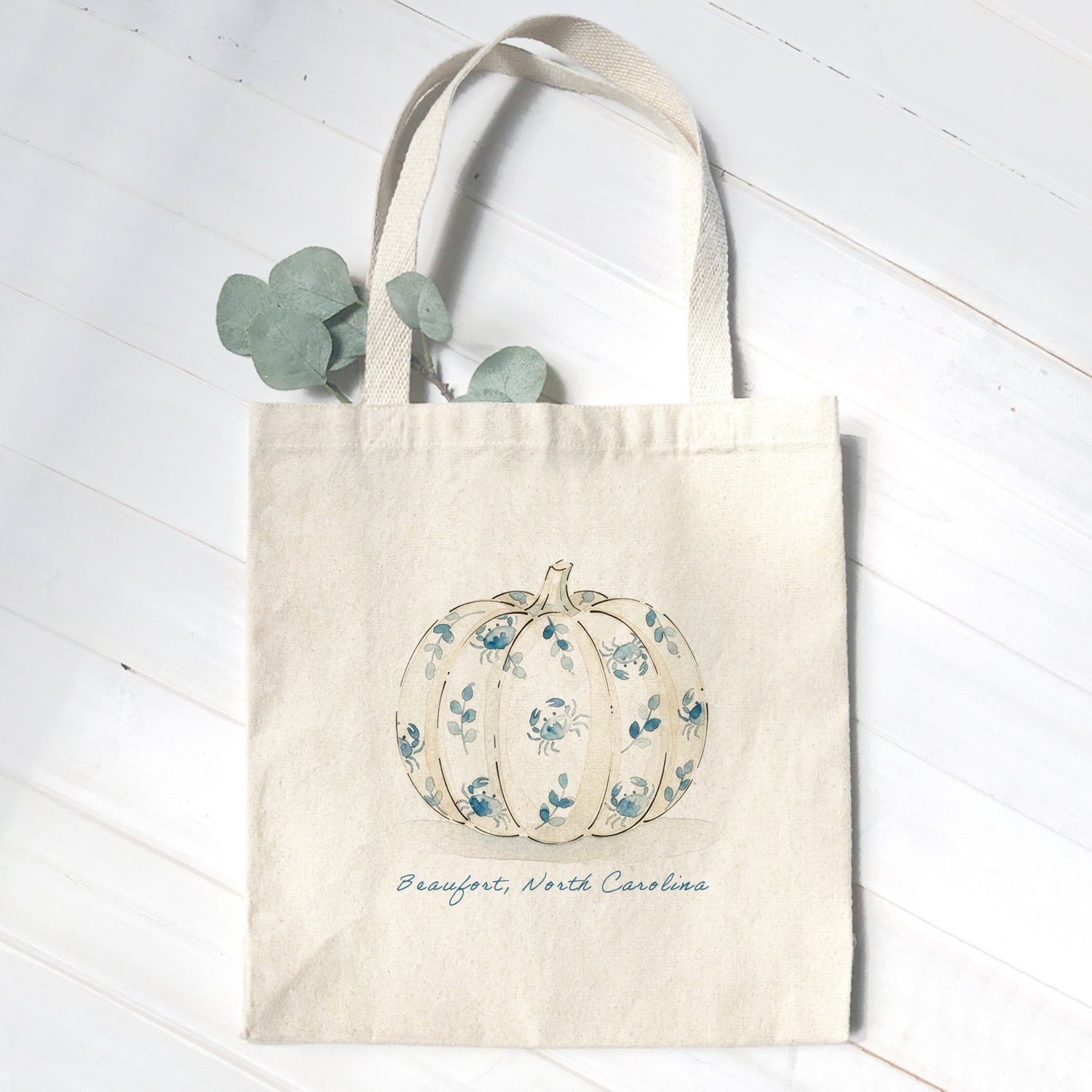 Crab Painted Fall Pumpkin - Custom Canvas Tote Bag