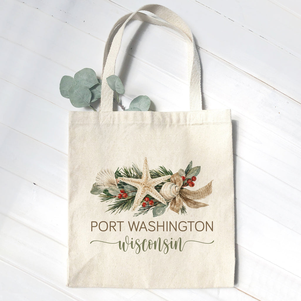 Coastal Christmas Swag - Custom Canvas Tote Bag