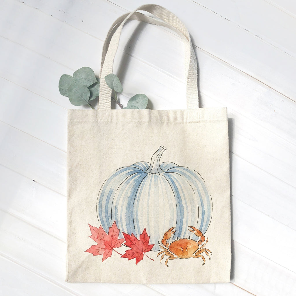 Crab & Blue Pinstripe Pumpkin - Canvas Tote Bag