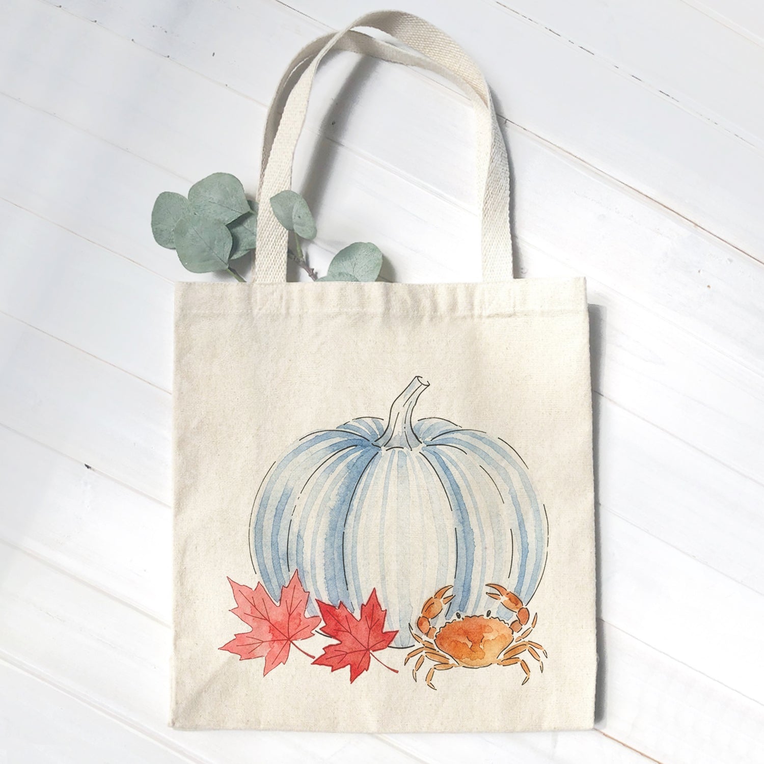 Crab & Blue Pinstripe Pumpkin - Canvas Tote Bag