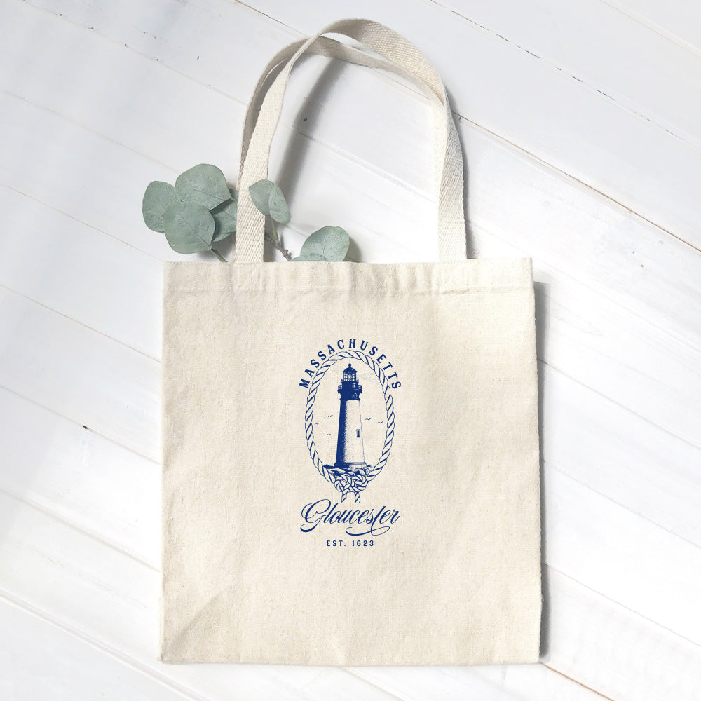 Nautical Rope Framed Lighthouse - Custom Canvas Tote Bag