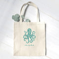 Watercolor Floral Teal Octopus - Custom Canvas Tote Bag