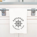 Ship Wheel w/ City and State - Custom Cotton Tea Towel