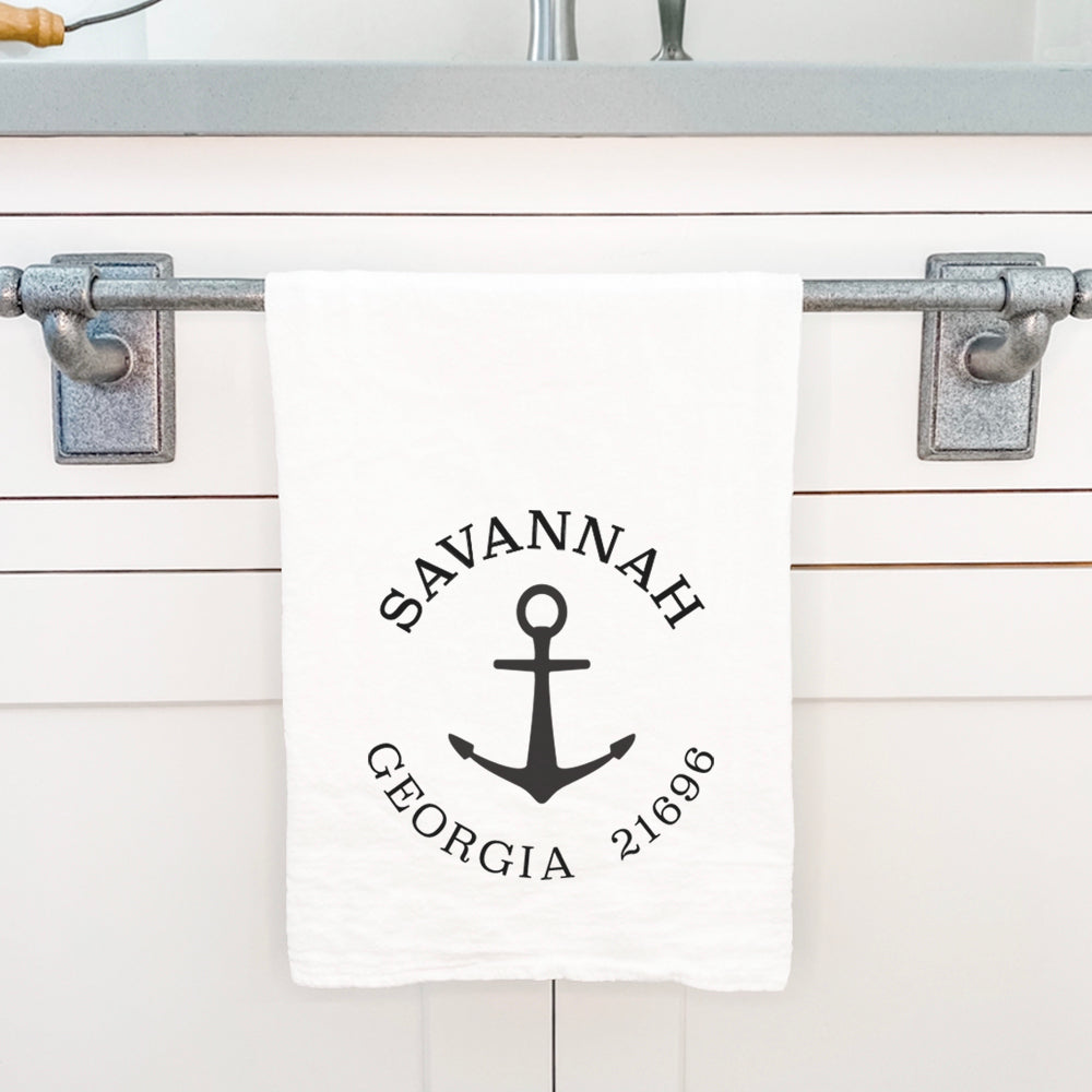 Anchor w/ City and State - Custom Cotton Tea Towel