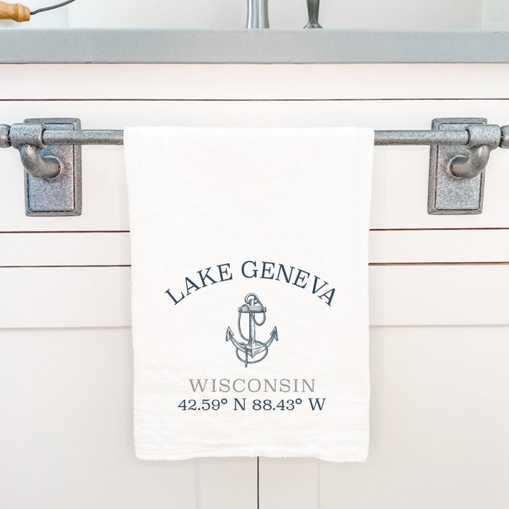 Anchor w/ Latitude and Longitude - Custom Cotton Tea Towel
