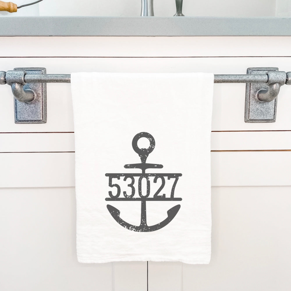 Distressed Anchor w/ Zip Code - Custom Cotton Tea Towel