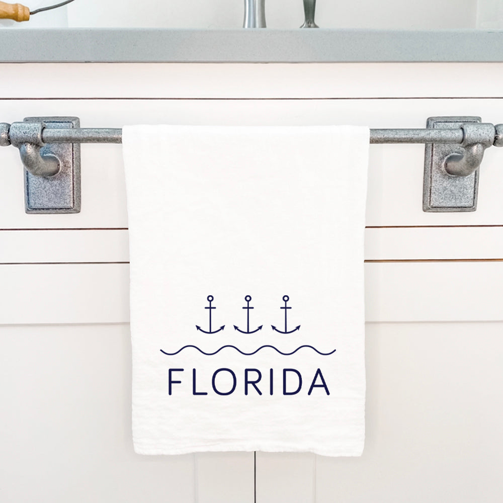 Three Anchors w/ State - Custom Cotton Tea Towel