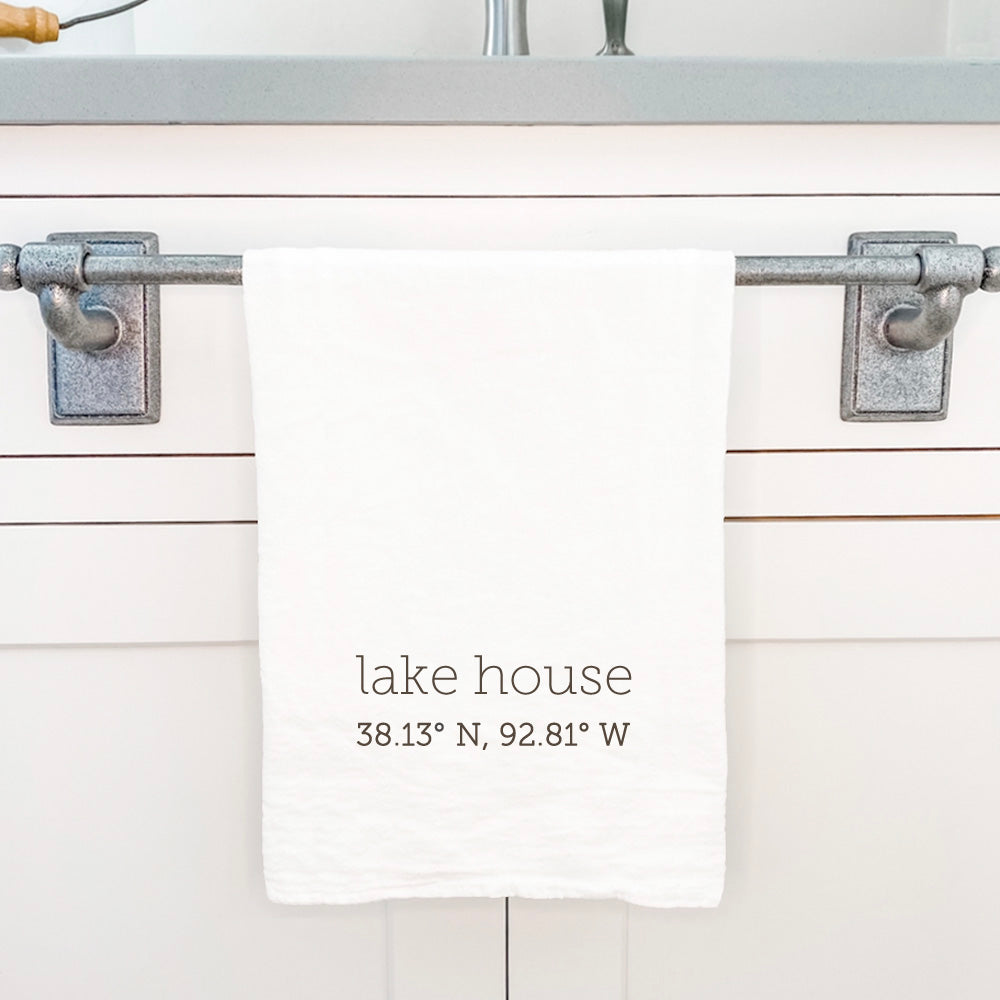 Lake House Coordinates - Custom Cotton Tea Towel