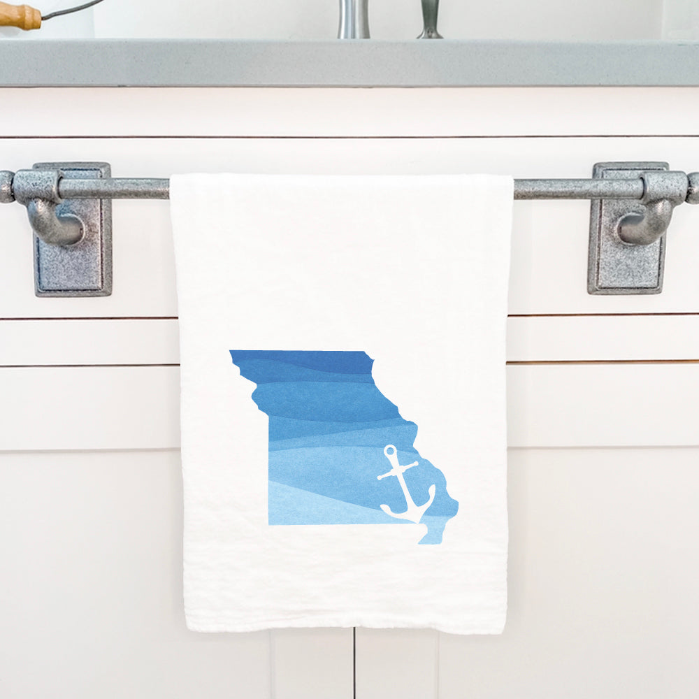 Watercolor State with Anchor - Custom Cotton Tea Towel