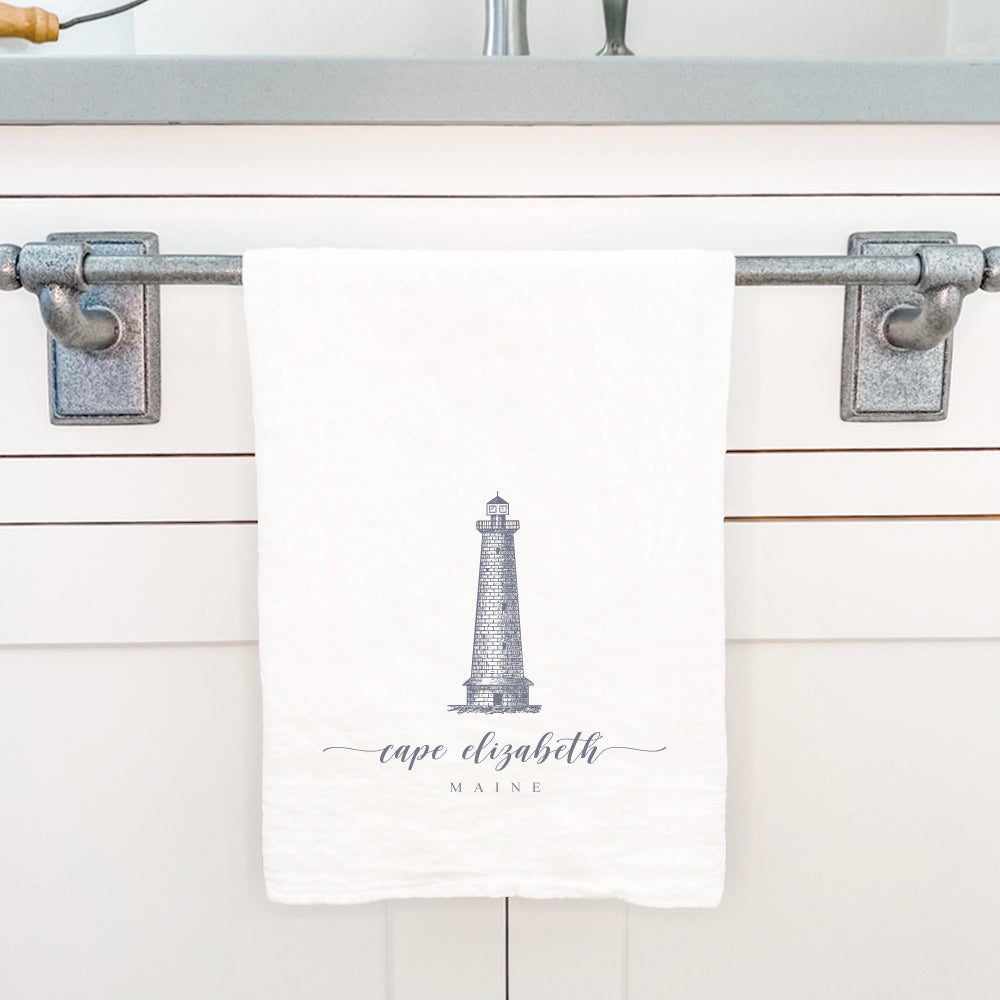 Lighthouse w/ City, State - Custom Cotton Tea Towel