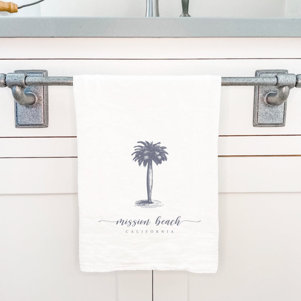 Palm Tree w/ City, State - Custom Cotton Tea Towel