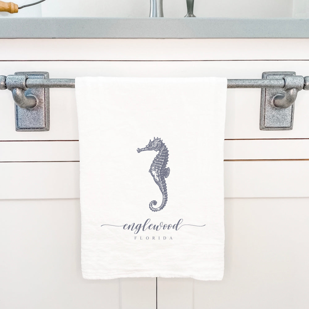 Seahorse w/ City, State - Custom Cotton Tea Towel