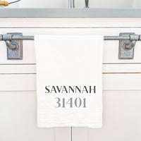 Classic Serif w/ City, Zip - Cotton Tea Towel