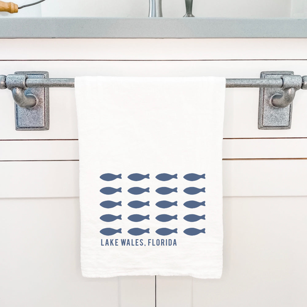 Hand Drawn Fish City State - Custom Cotton Tea Towel