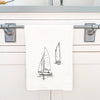 Sketched Sailboats with Sailor - Cotton Tea Towel