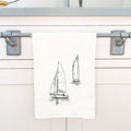 Sketched Sailboats with Sailor - Cotton Tea Towel