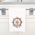 Watercolor Floral Ship Wheel - Cotton Tea Towel