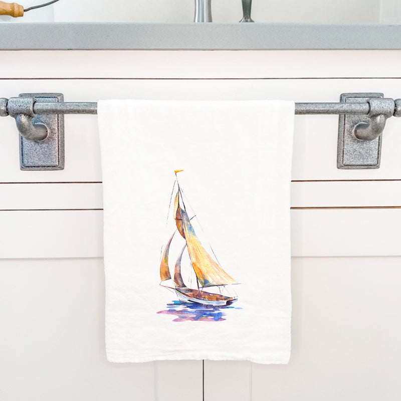 Watercolor Sailboat (Orange) - Cotton Tea Towel