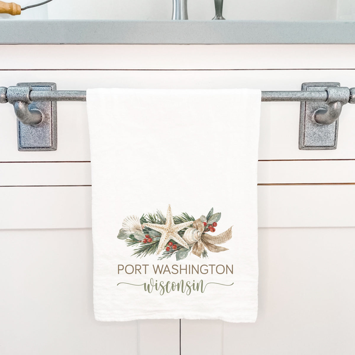 Coastal Christmas Swag - Custom Cotton Tea Towel