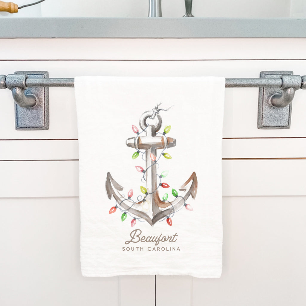 Anchor with Christmas Lights - Custom Cotton Tea Towel