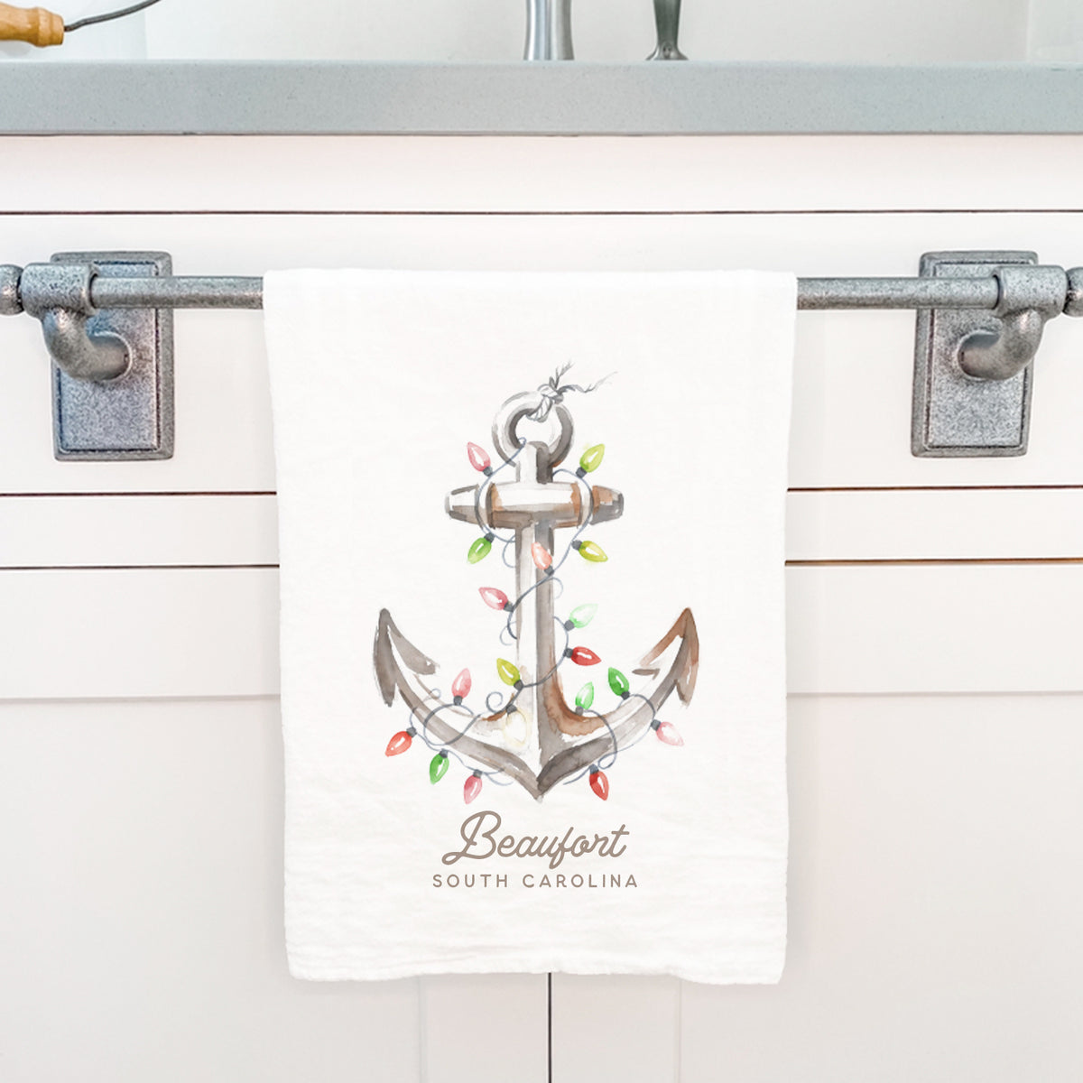 Anchor with Christmas Lights - Custom Cotton Tea Towel