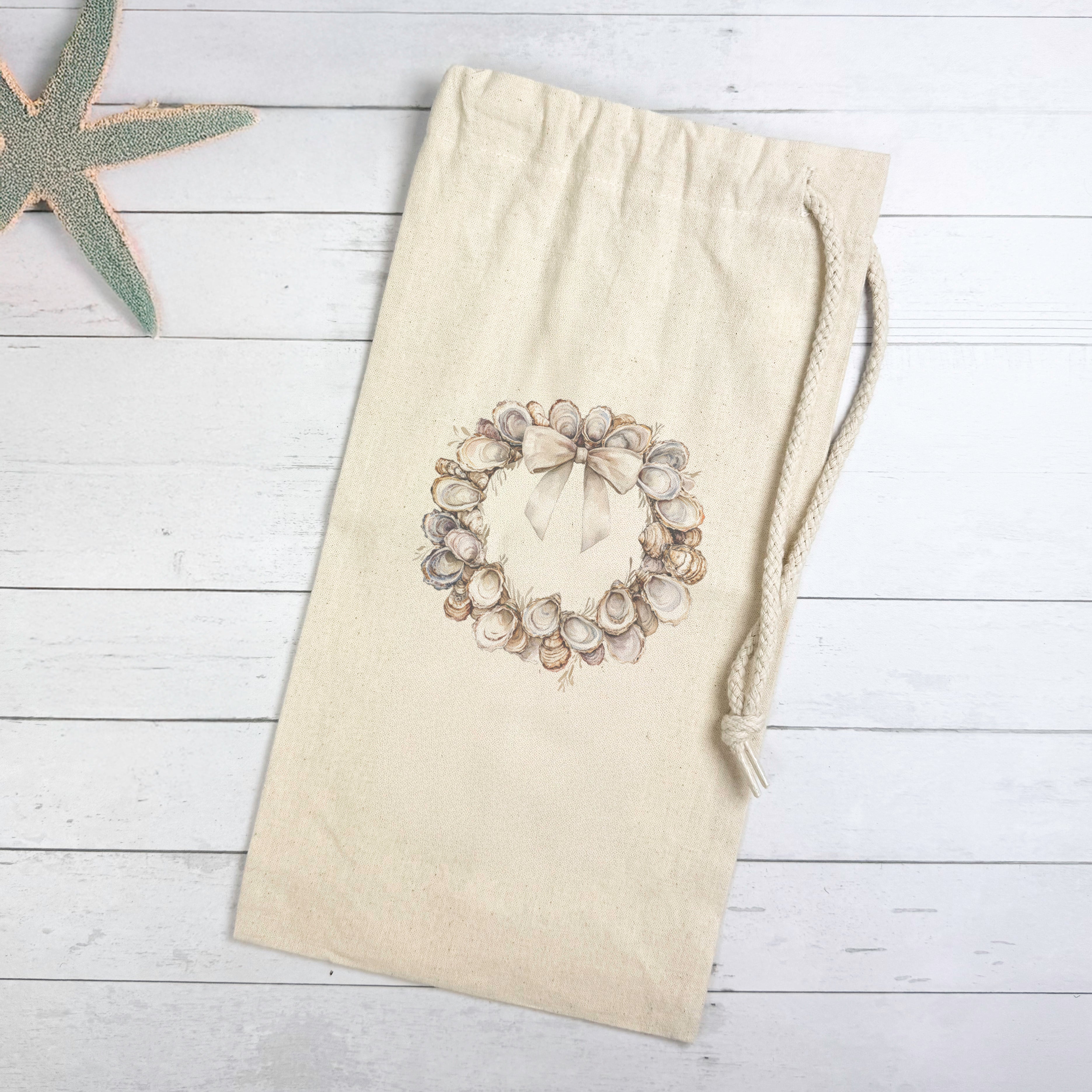 Oyster Wreath - Christmas Customizable Canvas Wine Bag