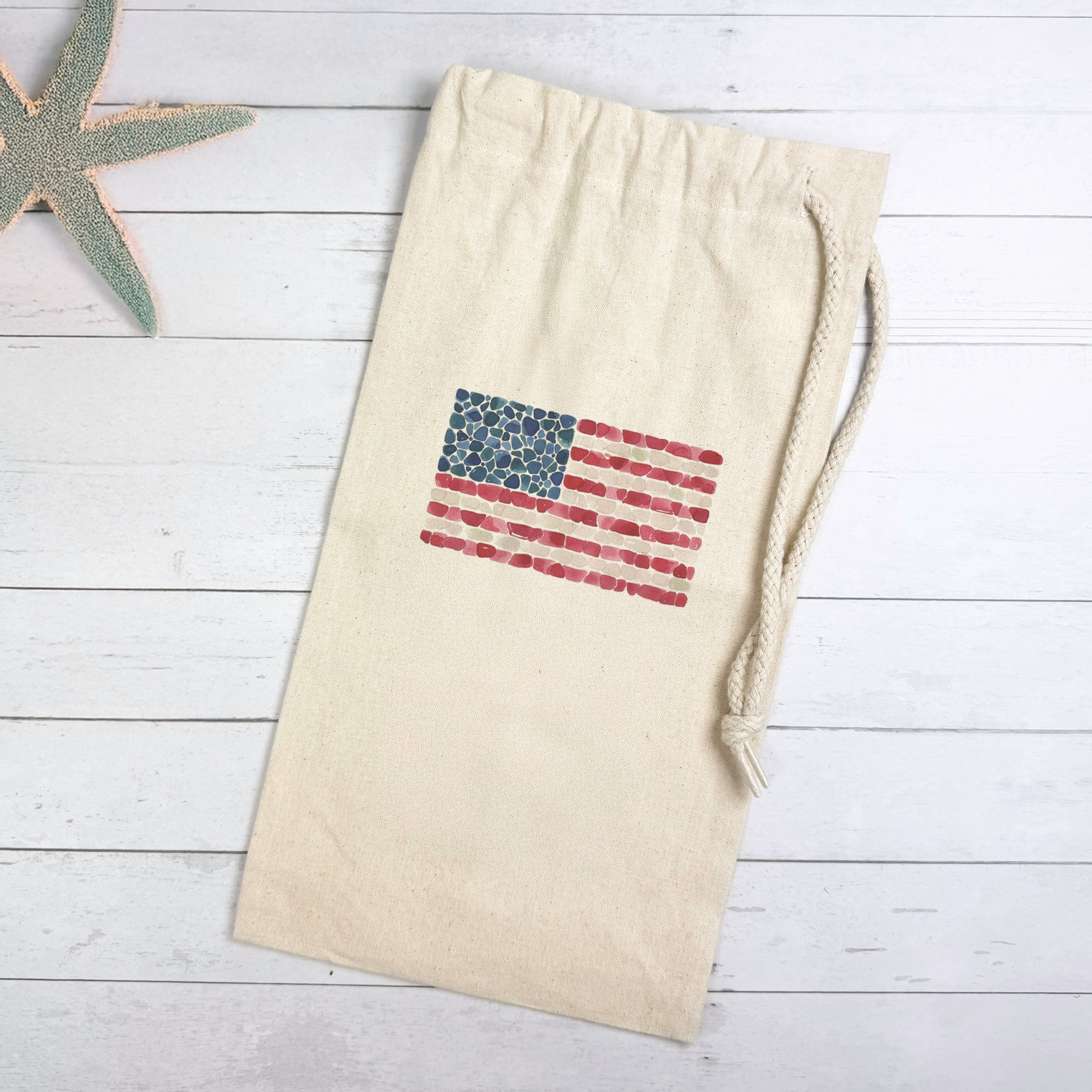 Sea Glass American Flag - Canvas Wine Bag