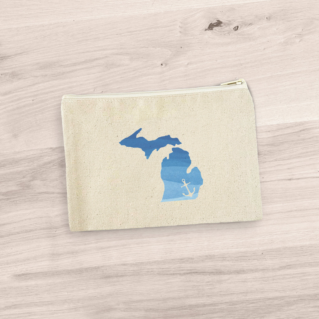 Watercolor State with Anchor - Custom Canvas Zipper Pouch