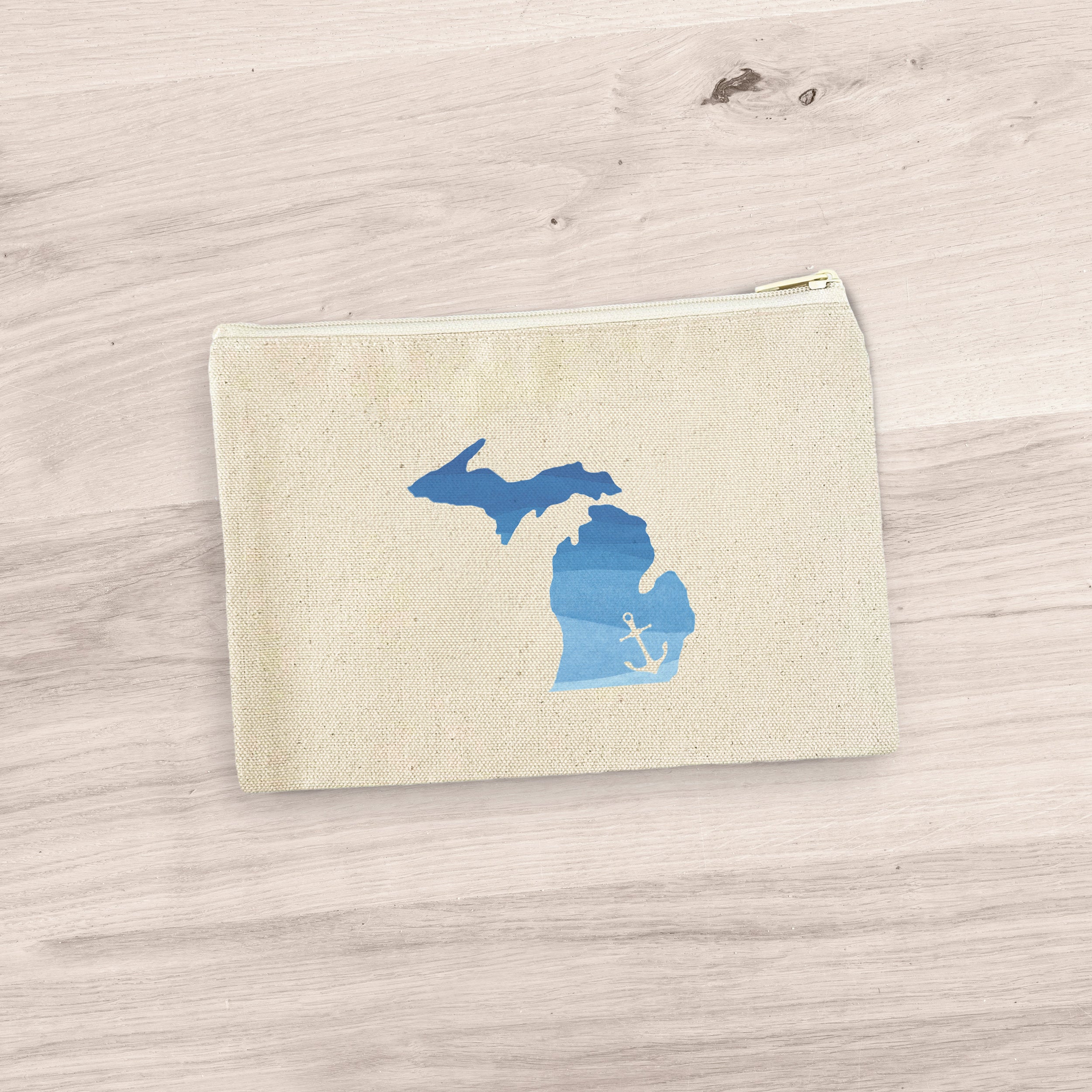 Watercolor State with Anchor - Custom Canvas Zipper Pouch