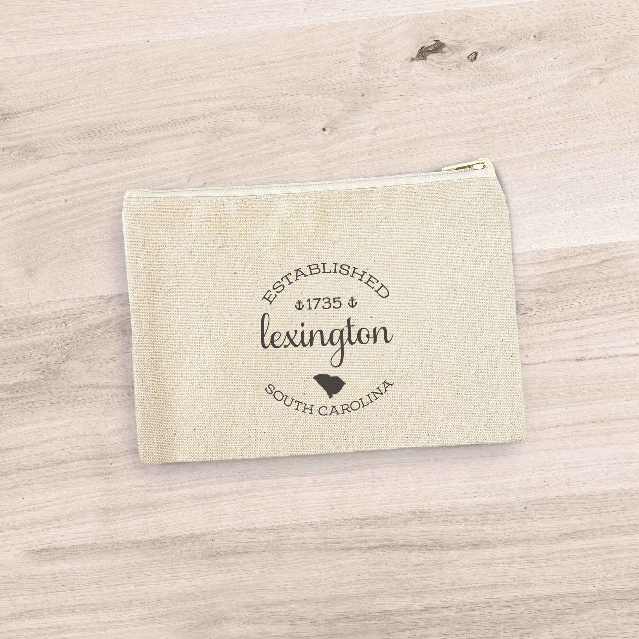 Circle Est, City, State w/ Anchors - Custom Canvas Zipper Pouch