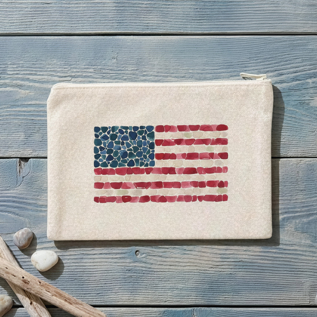Sea Glass American Flag - Canvas Zipper Pouch