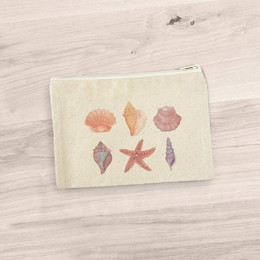 Watercolor Shells - Canvas Zipper Pouch
