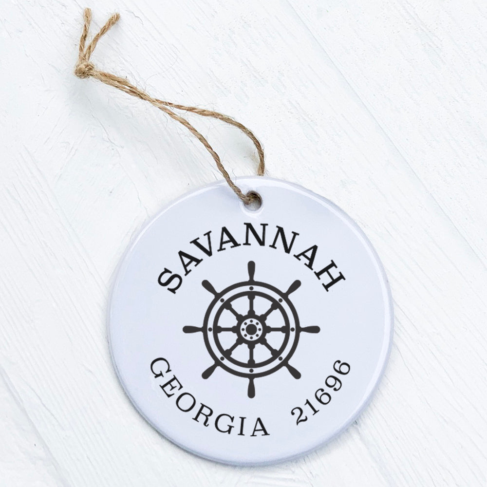 Ship Wheel w/ City and State - Custom Ornament