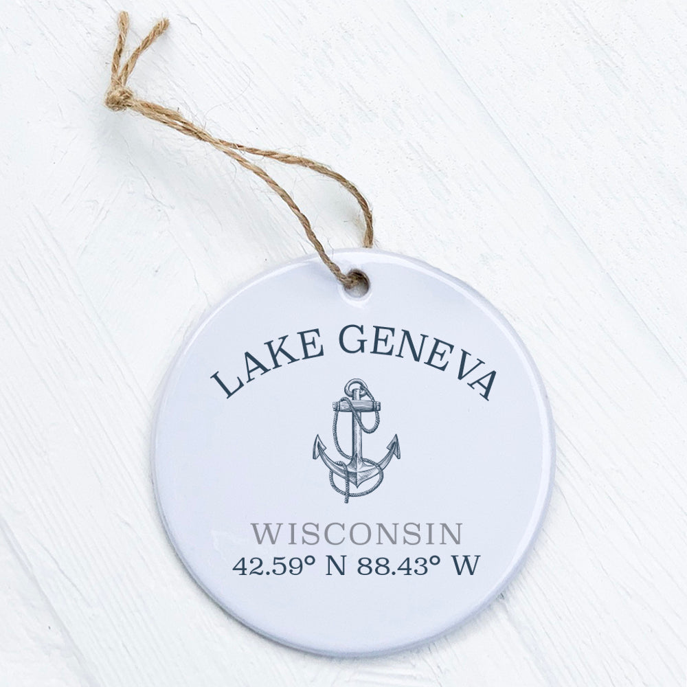 Anchor w/ Latitude and Longitude - Custom Ornament