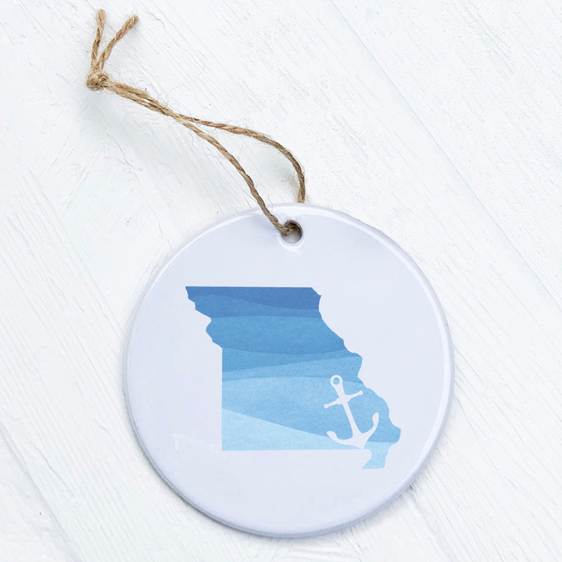 Watercolor State with Anchor - Ornament