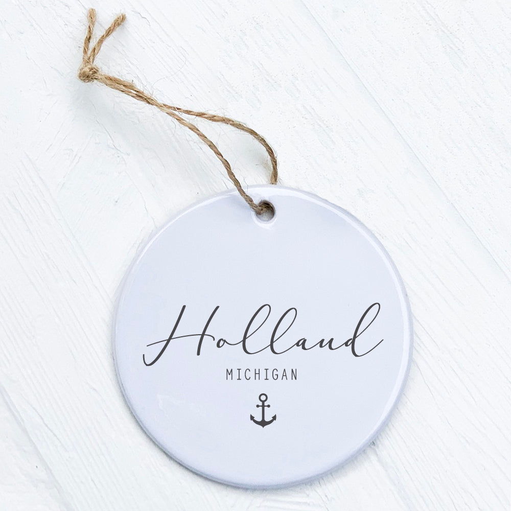 Script City and State with Anchor - Custom Ornament