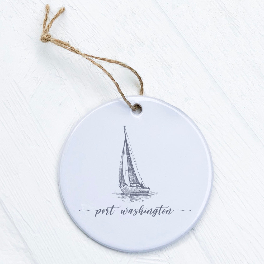 Sailboat w/ City, State - Custom Ornament